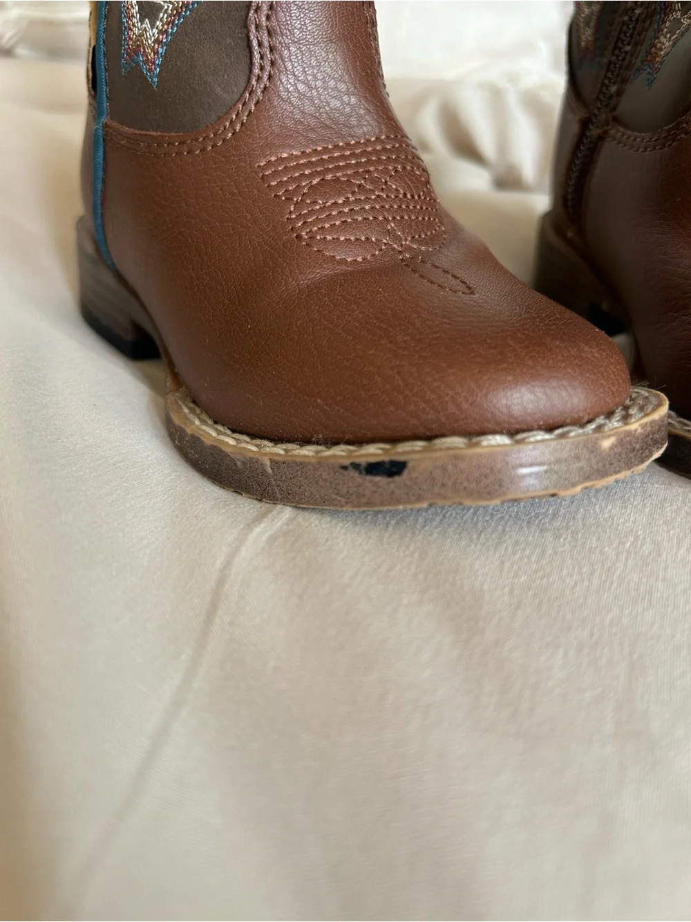 Dbl Barrel - Toddler Brown Cowboy Boots with Turquoise Trim